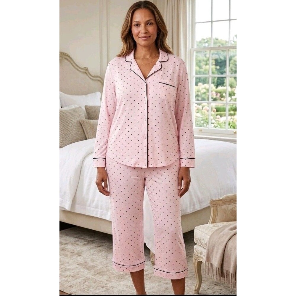 Victoria's Secret Pijama Set NWT Pink & Black Polka Dot/Logo Modal XL